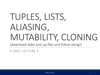 MUTABILITY, CLONING (download slides and .py files and follow along!)  6.0001 LECTURE 5  1  6.0001