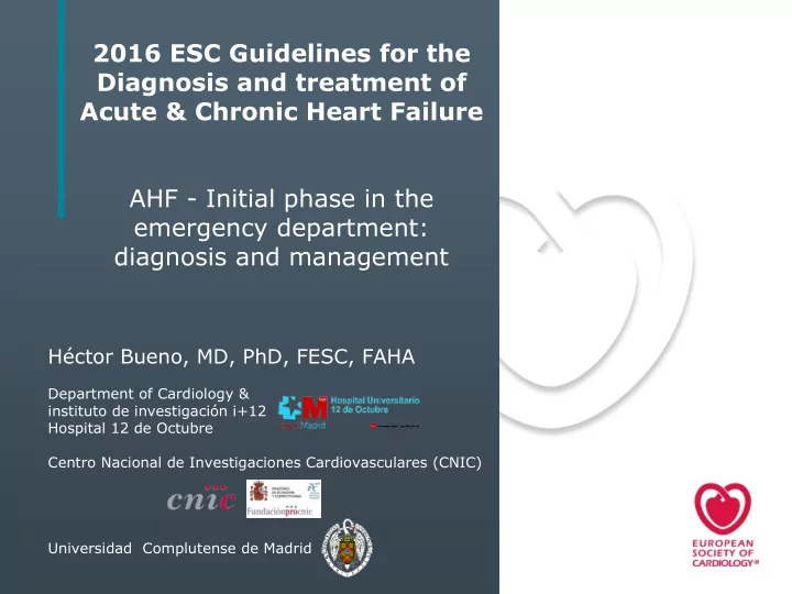 2016 esc guidelines for the diagnosis and treatment of