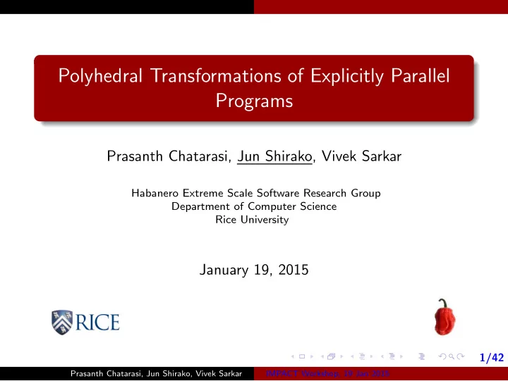 polyhedral transformations of explicitly parallel programs