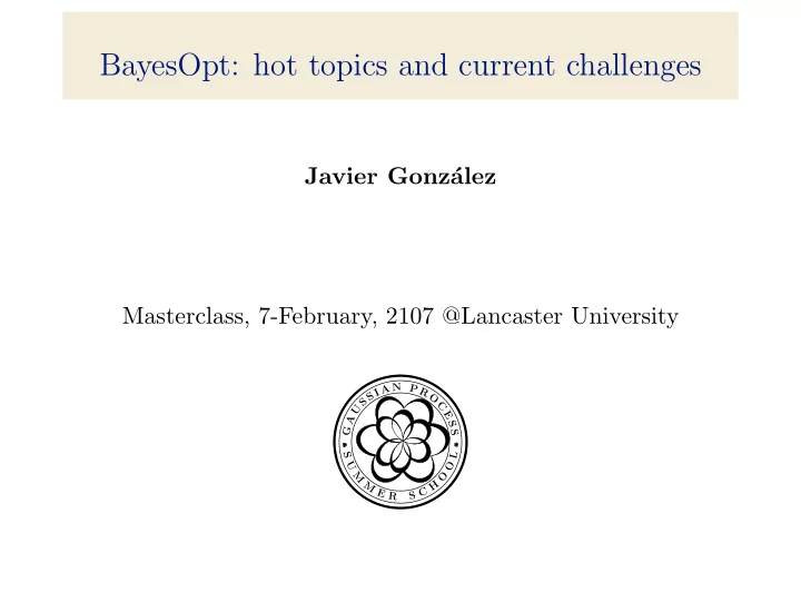 bayesopt hot topics and current challenges