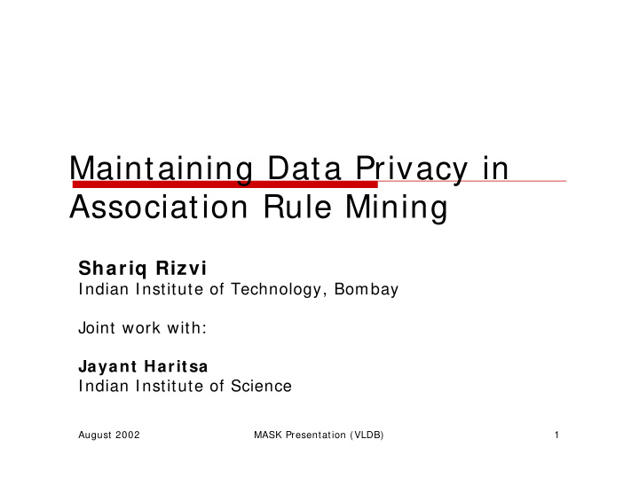 maintaining data privacy in association rule mining