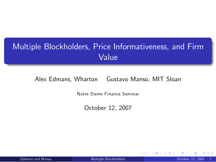 multiple blockholders price informativeness and firm value
