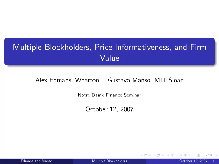 multiple blockholders price informativeness and firm value
