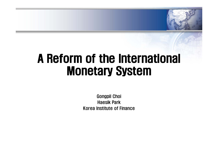 a reform of the international a reform of the