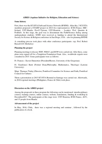 AIRES (Aquinas Initiative for Religion, Education and Science)  Some history  First, there was the