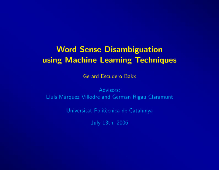 word sense disambiguation using machine learning