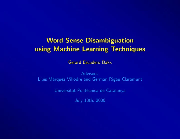 word sense disambiguation using machine learning