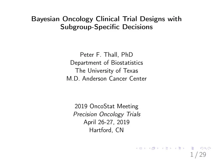 bayesian oncology clinical trial designs with subgroup