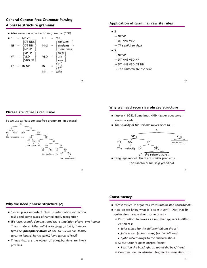 general context free grammar parsing application of