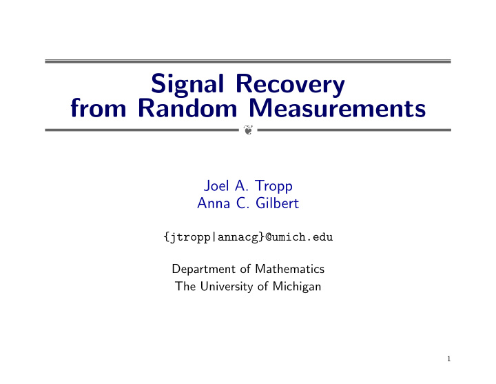 signal recovery from random measurements