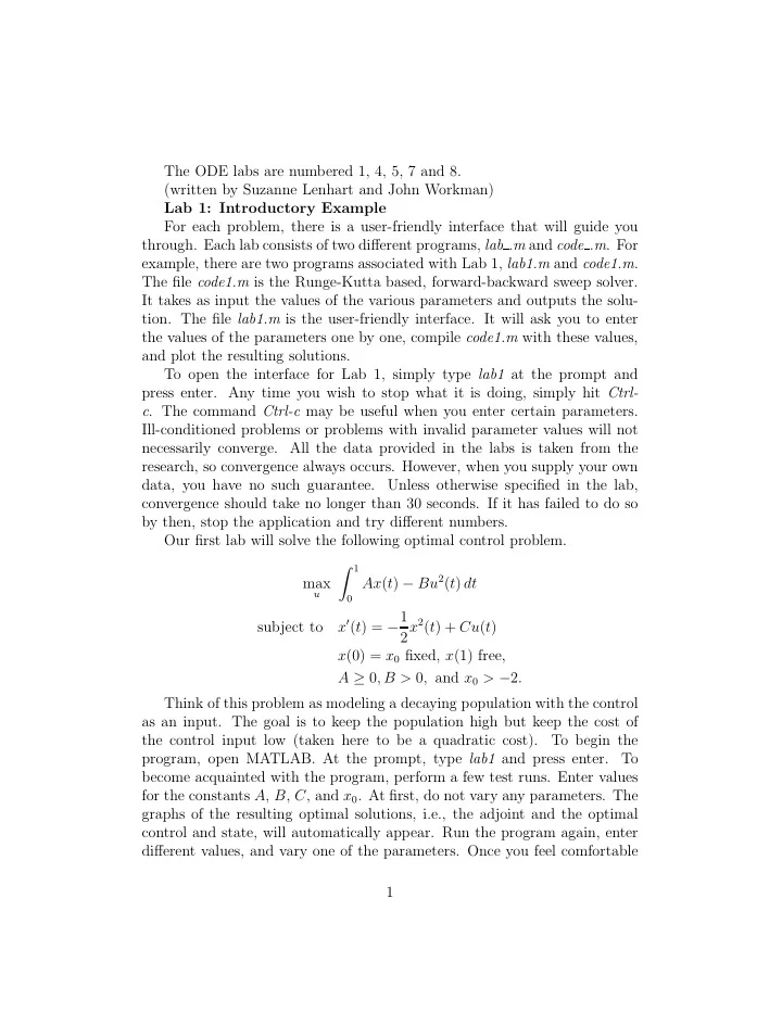 the ode labs are numbered 1 4 5 7 and 8 written by