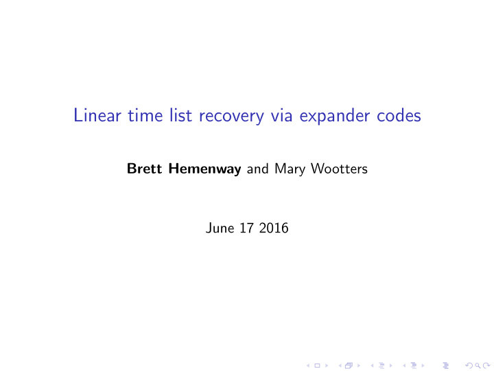 linear time list recovery via expander codes