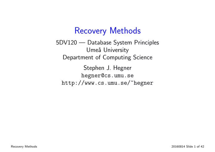 recovery methods