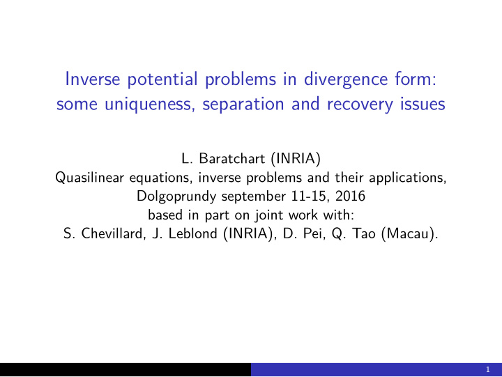 inverse potential problems in divergence form some