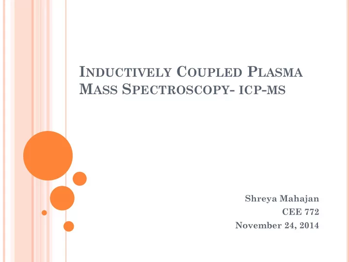 i nductively c oupled p lasma m ass s pectroscopy icp ms