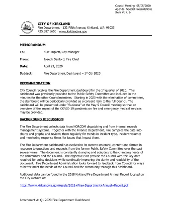 CITY OF KIRKLAND  Fire Department  123 Fifth Avenue, Kirkland, WA  98033  425.587.3650