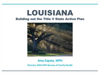 Amy Zapata, MPH  Director, DHH-OPH Bureau of Family Health Leading up to State Action Plan.
