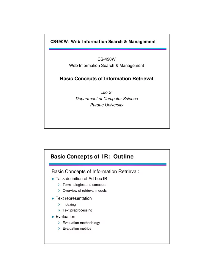 basic concepts of i r outline