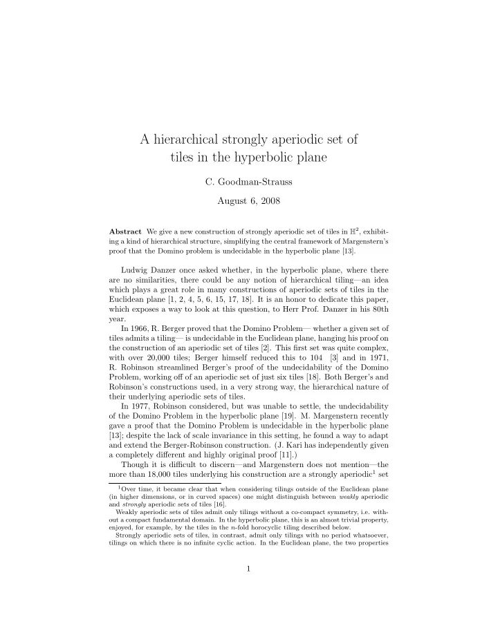 a hierarchical strongly aperiodic set of tiles in the