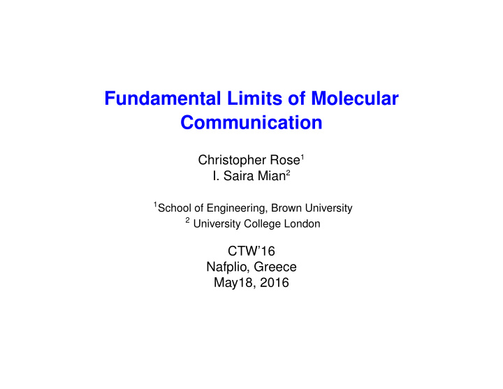 fundamental limits of molecular communication