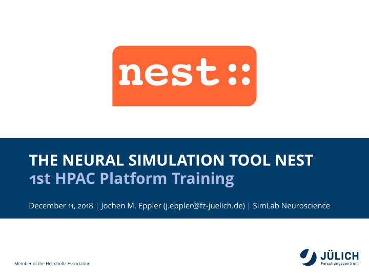 the neural simulation tool nest 1st hpac platform training