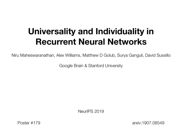 universality and individuality in recurrent neural