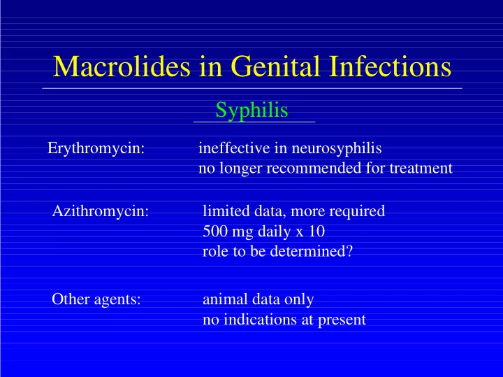 macrolides in genital infections