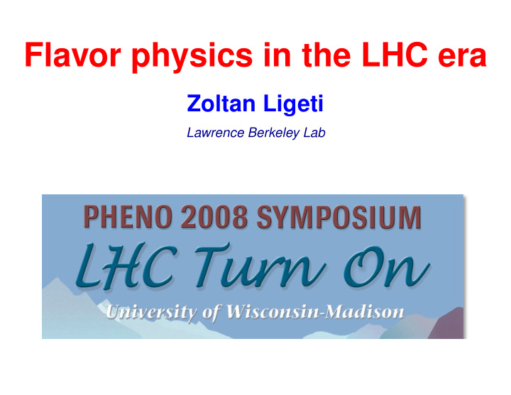 flavor physics in the lhc era