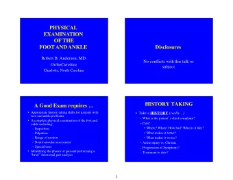 PHYSICAL  EXAMINATION  OF THE  FOOT AND ANKLE  Disclosures  Robert B. Anderson, MD  No conflicts