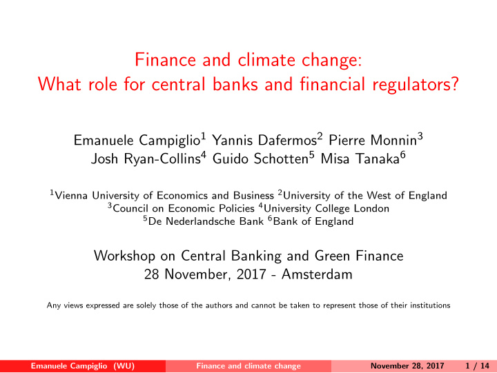 finance and climate change what role for central banks