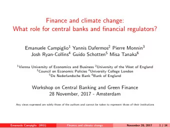 Finance and climate change:  What role for central banks and financial regulators? Emanuele