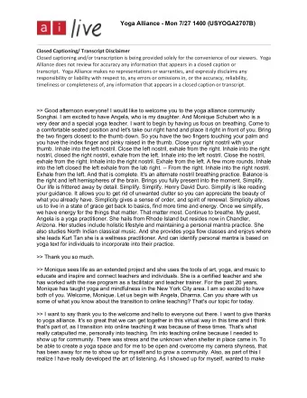 Yoga Alliance - Mon 7/27 1400 (USYOGA2707B) Closed Captioning/ Transcript Disclaimer  Closed