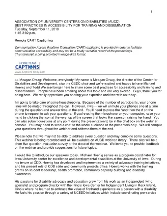 ASSOCIATION OF UNIVERSITY CENTERS ON DISABILITIES (AUCD)  BEST PRACTICES IN ACCESSIBILITY FOR