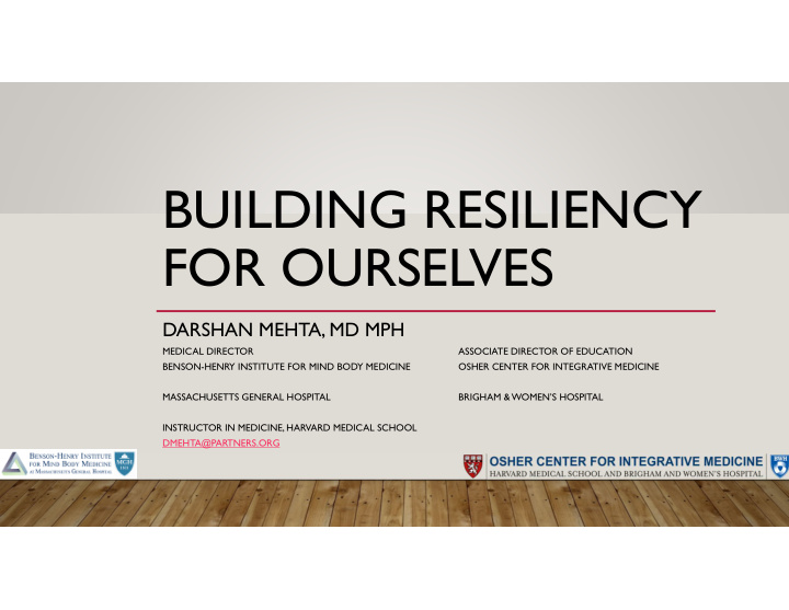 building resiliency for ourselves