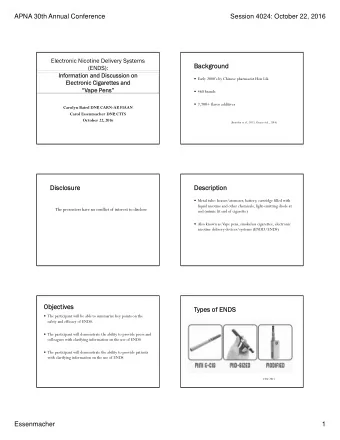 Back  Backgr  grou  ound  (ENDS):  Inf  Information a  rmation and D  d Discussion on  scussion on