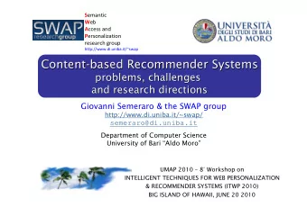 Content-  -based Recommender Systems  based Recommender Systems  Content  problems, challenges