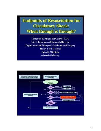 Endpoints of Resuscitation for  Endpoints of Resuscitation for  Circulatory Shock:  Circulatory