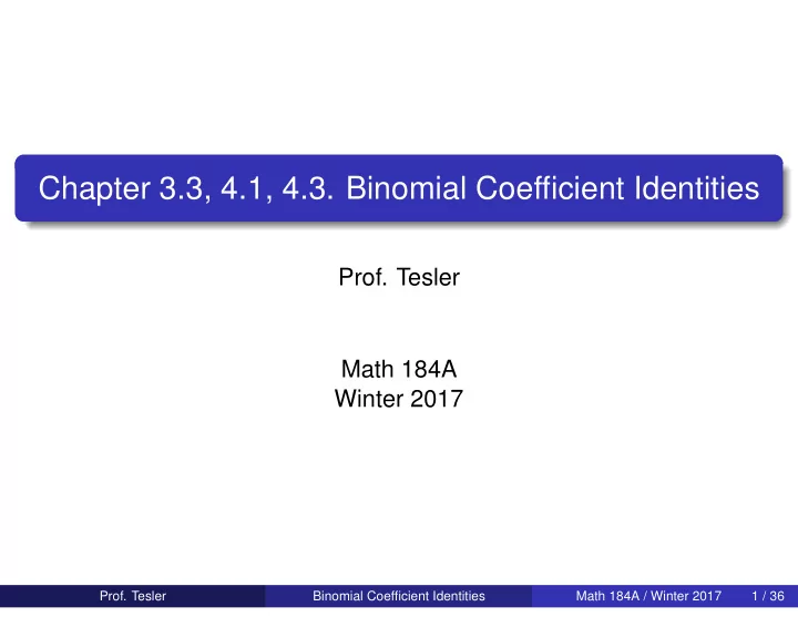 chapter 3 3 4 1 4 3 binomial coefficient identities