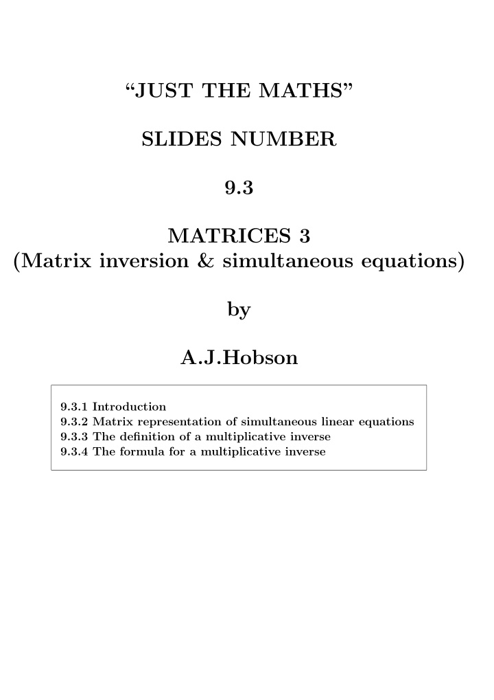 just the maths slides number 9 3 matrices 3 matrix