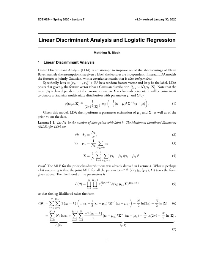 linear discriminant analysis and logistic regression