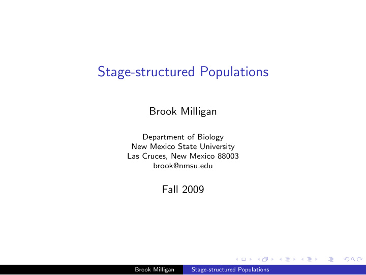 stage structured populations