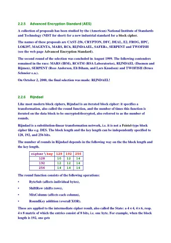 2.2.5  Advanced Encryption Standard (AES)  A collection of proposals has been studied by the