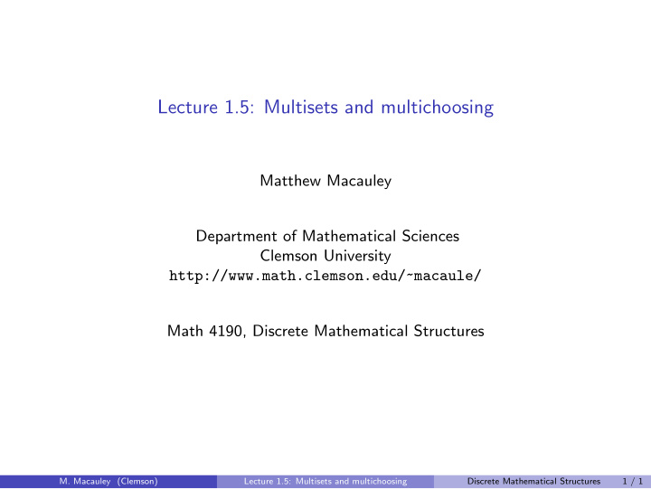 lecture 1 5 multisets and multichoosing