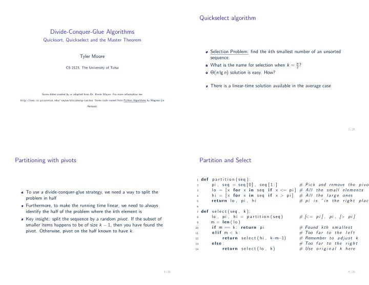 quickselect algorithm divide conquer glue algorithms