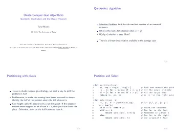 Quickselect algorithm  Divide-Conquer-Glue Algorithms  Quicksort, Quickselect and the Master