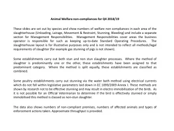 These slides are set out by species and show numbers of welfare non compliances in each area of