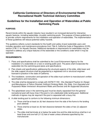 California Conference of Directors of Environmental Health  Recreational Health Technical Advisory