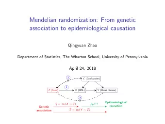 Mendelian randomization: From genetic  association to epidemiological causation  Qingyuan Zhao
