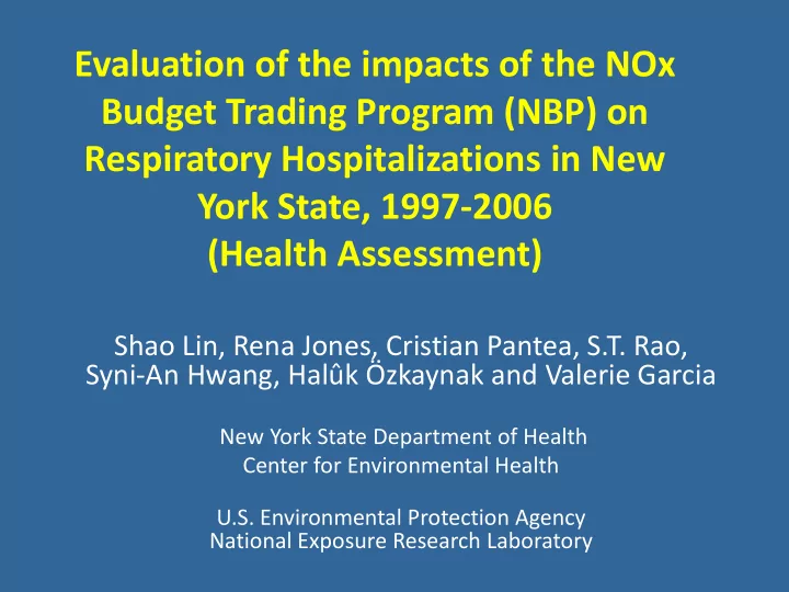 evaluation of the impacts of the nox budget trading