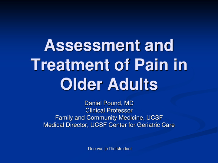 assessment and treatment of pain in older adults